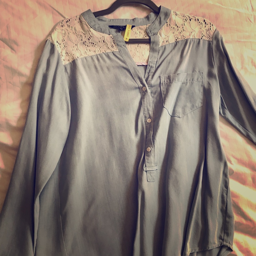 Lace shoulder Button Up